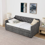 Grey Velvet Mid-Century Style Twin Upholstered Daybed with Pop-Up Trundle and USB Charging Armrest - Grand Goldman Shop