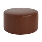 Upholstered Round Ottoman,PU Leather,Brown - Grand Goldman Shop