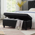 Upholstered tufted button storage bench ,Faux leather entry bench with spindle wooden legs, Bed bench- Black - Grand Goldman Shop
