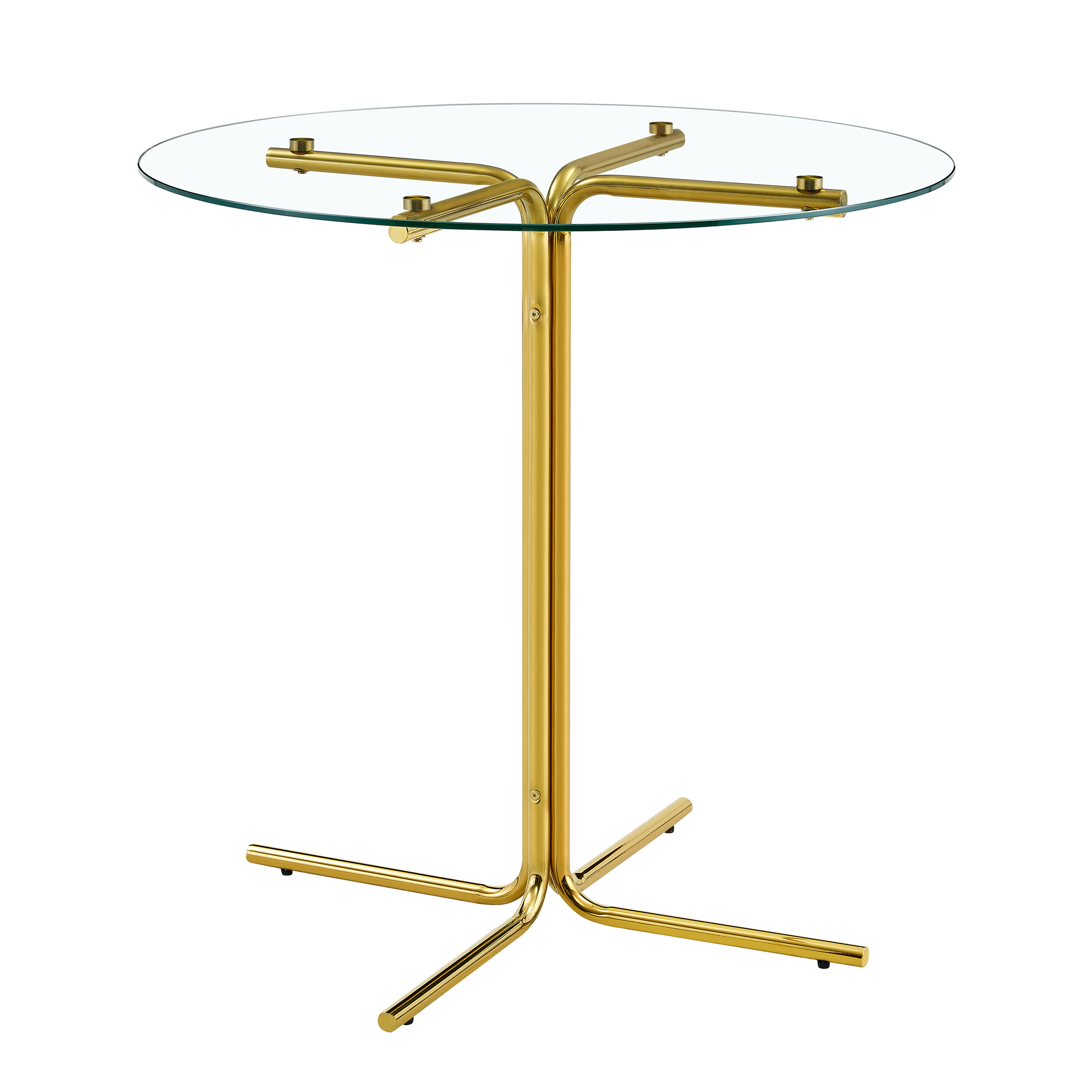 Round glass bar high table, 36 inch round bar table, tempered glass tabletop, sturdy gold chrome plated four column support, suitable for transparent round bar tables in small spaces, kitchens - Grand Goldman Shop