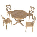 Modern Natural Wood Wash Dining Table Set for 4 with Round Table and Chairs, Solid Wood and MDF - Grand Goldman Shop