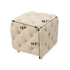 Beige Modern Velvet Upholstered Ottoman, Exquisite Small End Table, Soft Foot Stool, Dressing Makeup Chair, Comfortable Seat for Living Room, Bedroom, Entrance - Grand Goldman Shop