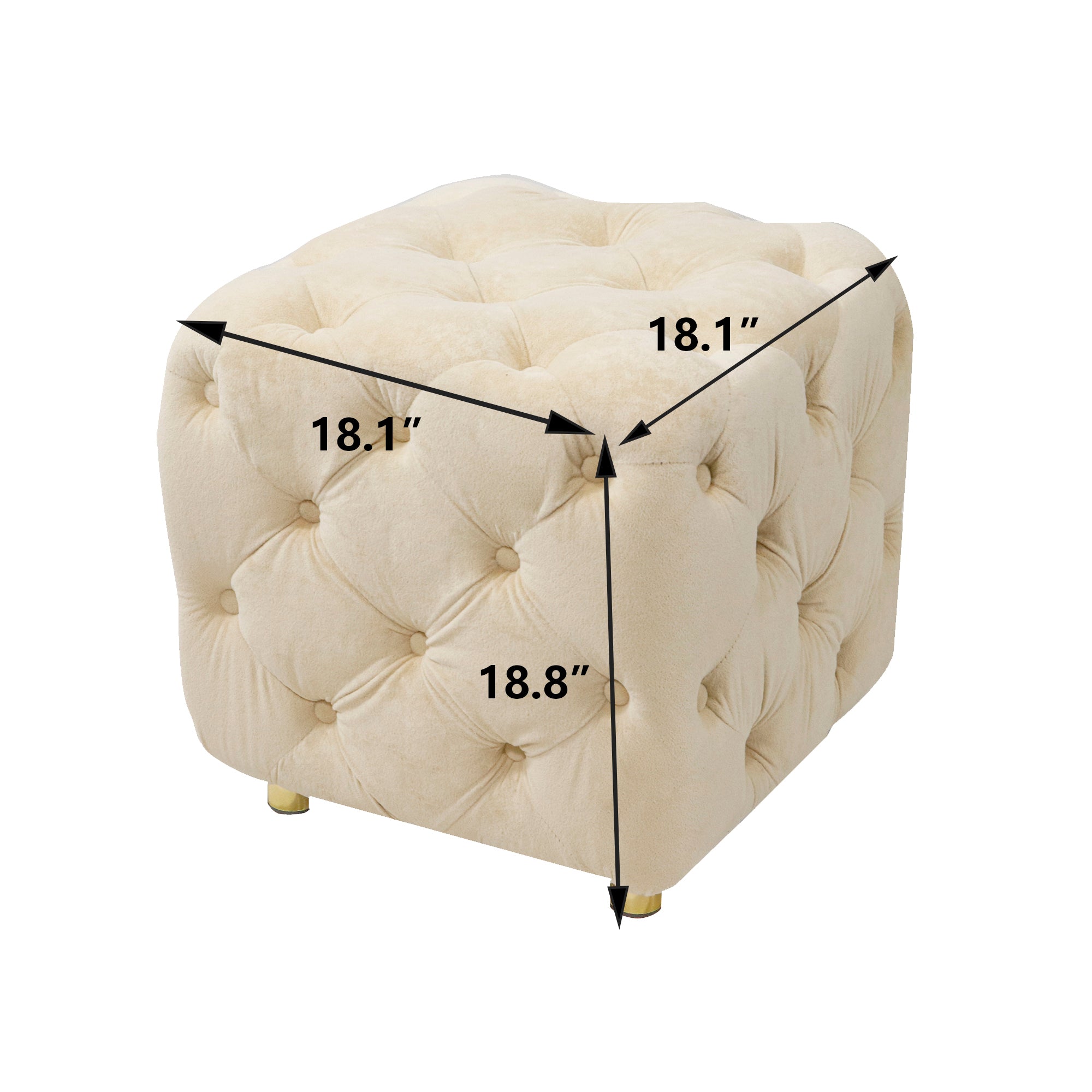 Beige Modern Velvet Upholstered Ottoman, Exquisite Small End Table, Soft Foot Stool, Dressing Makeup Chair, Comfortable Seat for Living Room, Bedroom, Entrance - Grand Goldman Shop