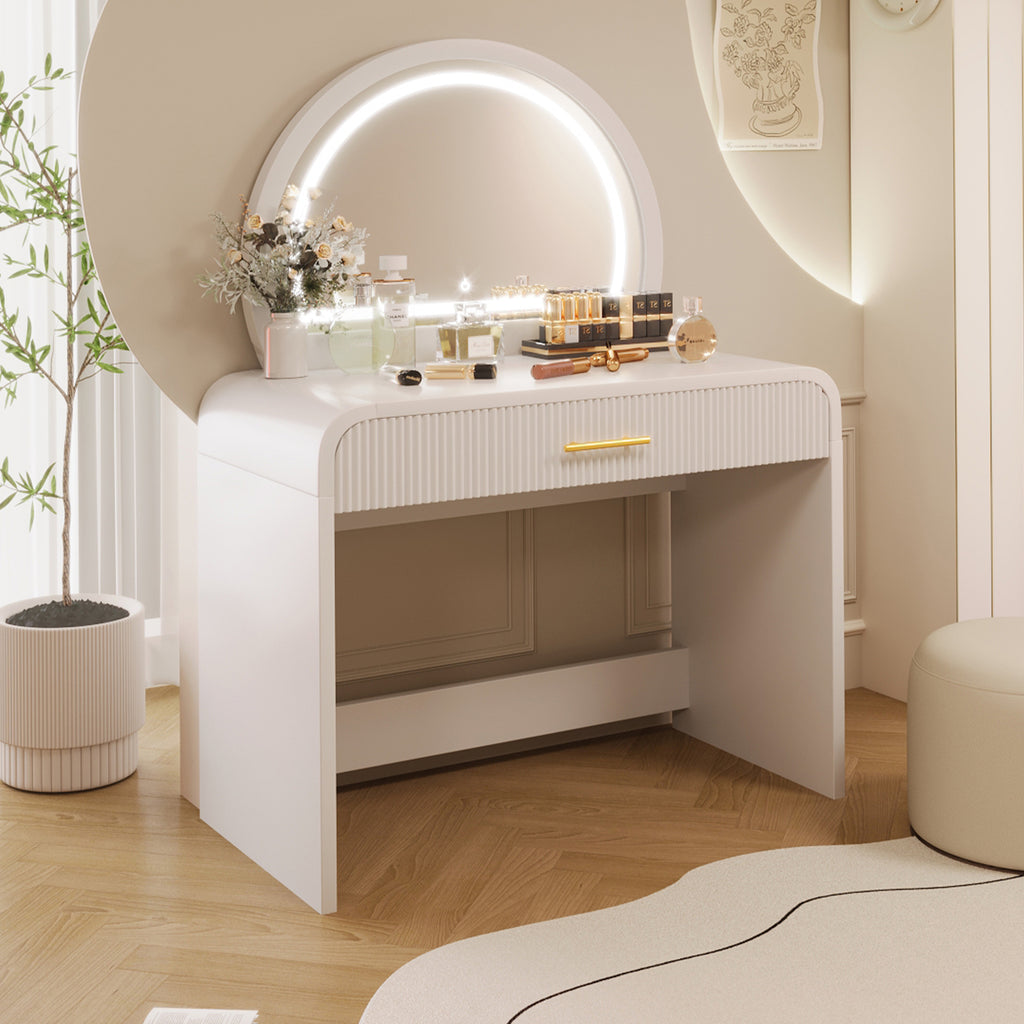 39' Makeup Vanity Table with Mirror Touch Screen Lighted Mirror, Dressing Table with Drawer for Bedroom, White - Grand Goldman Shop
