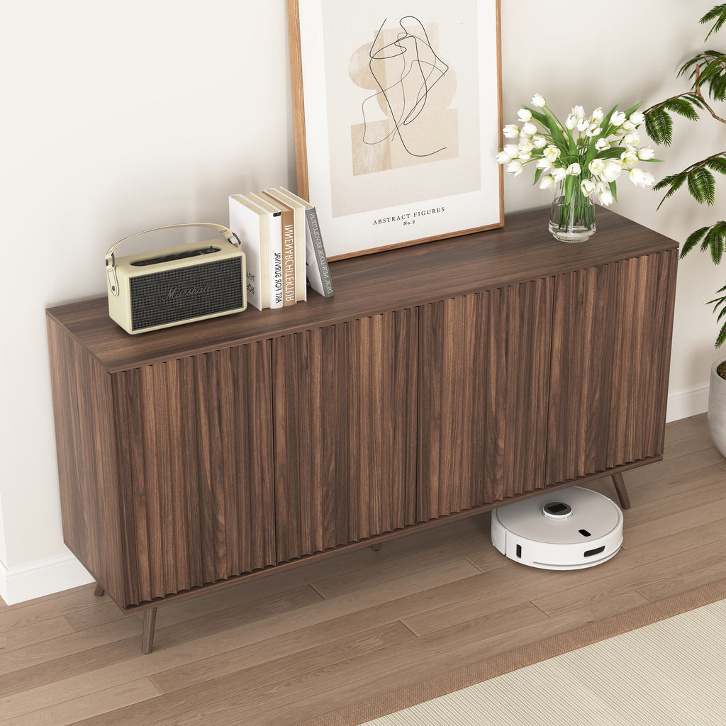 Sideboard Buffet Cabinet with Storage, Long Sideboard Storage Cabinet with 4 Doors, Wood Credenza Console Coffee Bar Cabinets with Adjustable Shelves for Living Room Kitchen Dining Room Walnut - Grand Goldman Shop
