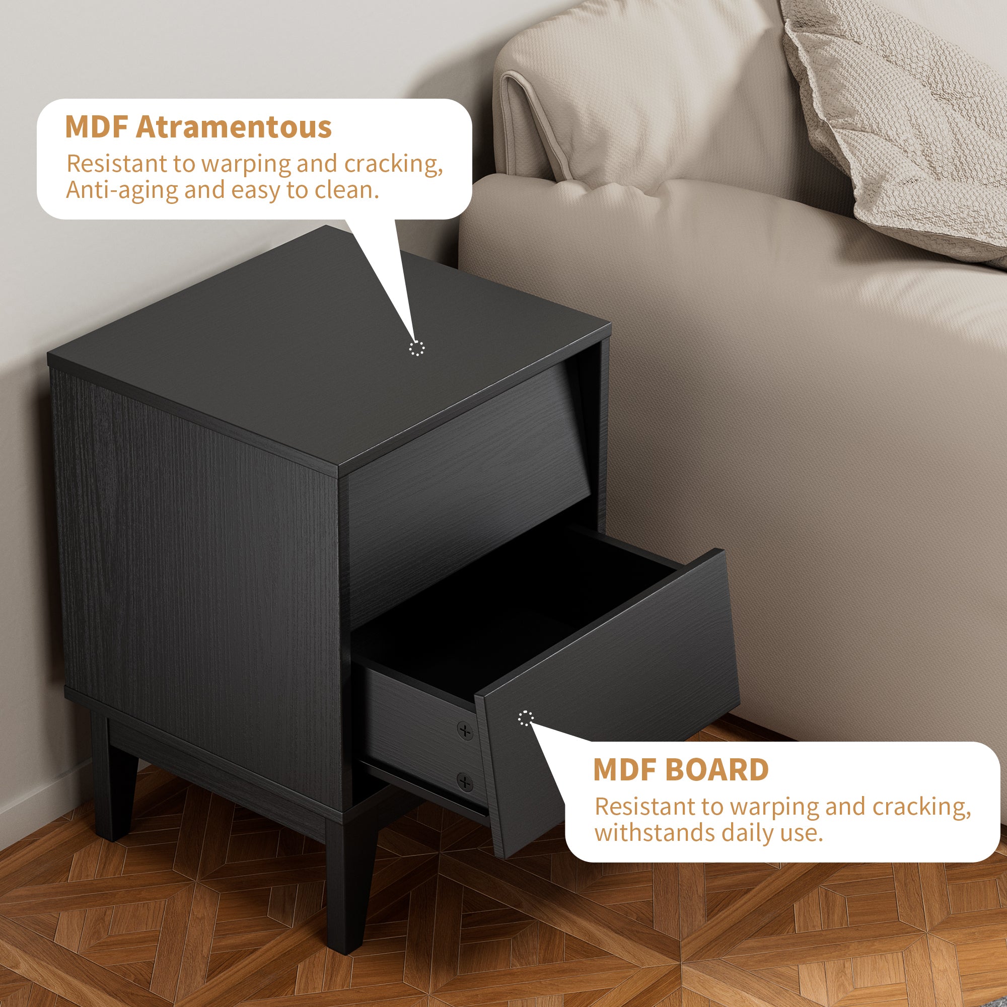 2 Set Nightstands Features Vintage-style and Bevel Design, Made of MDF, Mid Century Modern Nightstand, Night Stand for Bedroom - Grand Goldman Shop