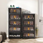 Folding Storage Cabinet 5-Tier 24-Inch Wide Black Plastic with Magnetic Doors and Wheels - Grand Goldman Shop
