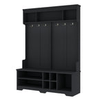 Modern Hallway Hall Tree with Metal Hooks and Storage Space, Multi-Functional Entryway Coat Rack with Shoe Cubbies, Black - Grand Goldman Shop