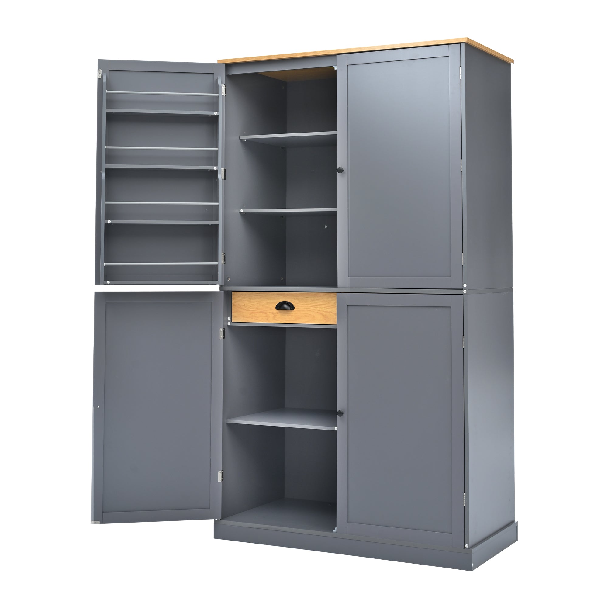 [Assembly Video Provided]TOPMAX 40.2x20x71.3inch High Freestanding Kitchen Pantry Large Cupboard Storage Cabinet with 2 Drawers, 2 Adjustable Shelves, 8 Door Shelves for Kitchen, Dining Room,Gray - Grand Goldman Shop