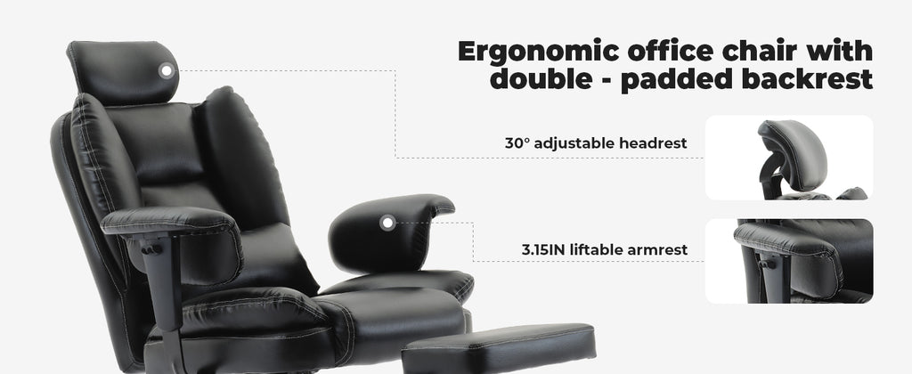 Office Chair Ergonomic 200 kg PU Leather Computer Chair with Lumbar Support and High Backrest, Ergonomic Desk Chair with Lift