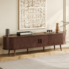 Mid Century Modern TV Stand for 70-Inch TV, Dark Brown MDF & Solid Wood Console with Tambour Doors, Drawers and Built-in Power Outlet - Grand Goldman Shop