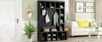 Farmhouse Wooden Hall Tree with 6 Hooks, Walnut Storage Bench with Adjustable Shelves,  4-in-1 Entryway Shoe Cabinet with Cubbies for Mudroom, Living Room, Black, 76.7'H (OLD SKU: N721S000044B) - Grand Goldman Shop