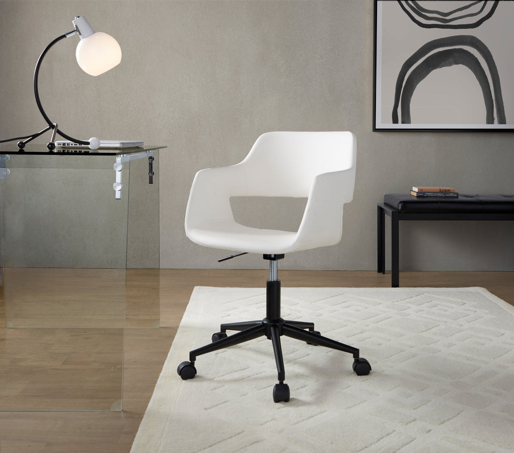 Contemporary Task Chair in Black Metal and White Faux Leather - Grand Goldman
