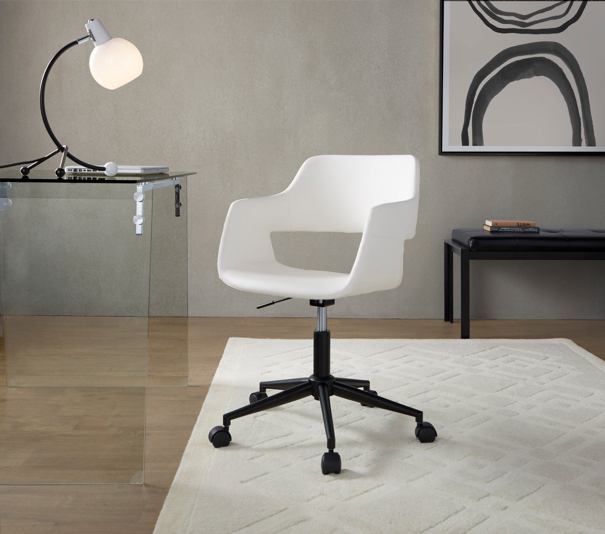 Contemporary Task Chair in Black Metal and White Faux Leather - Grand Goldman