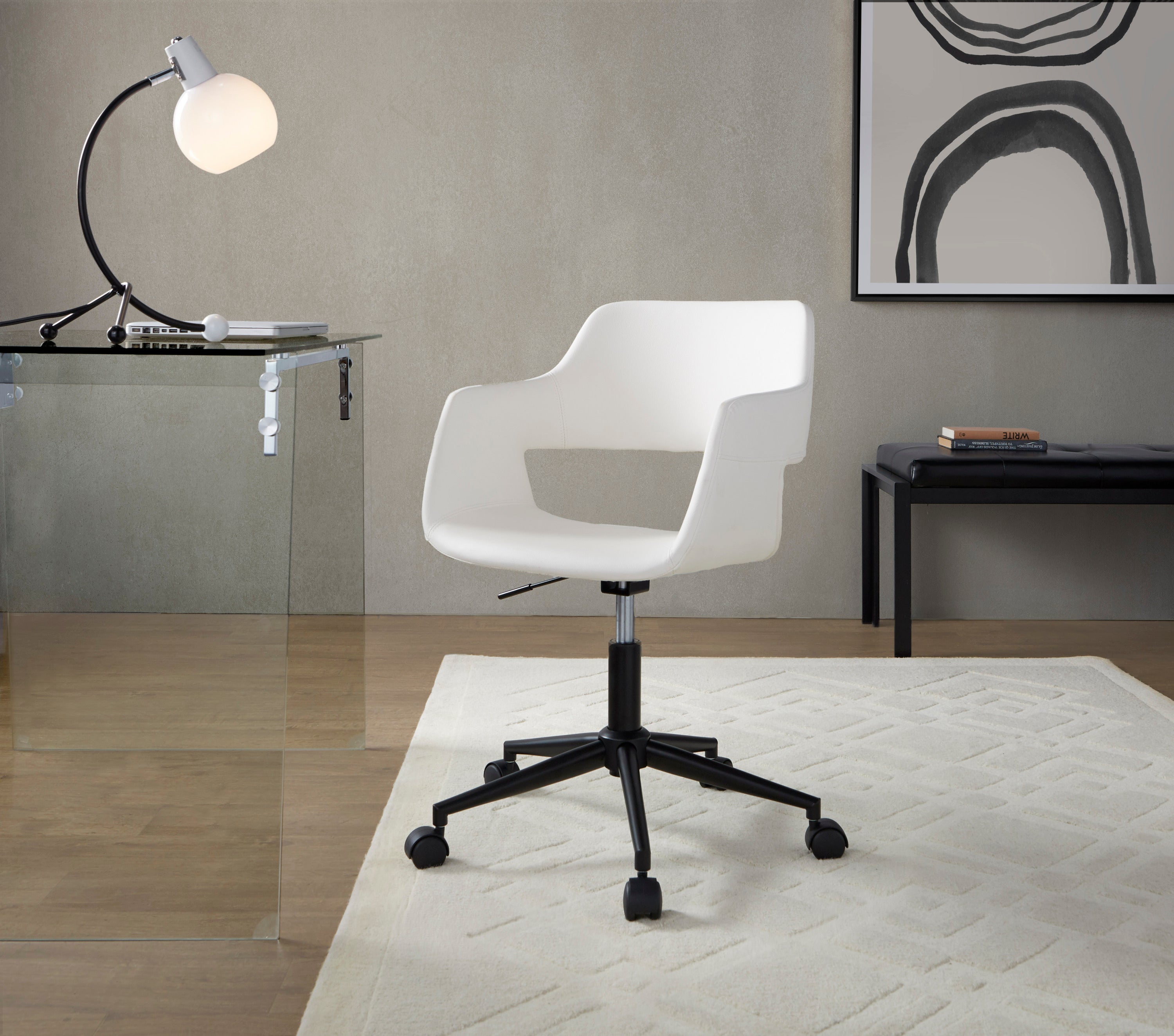 Contemporary Task Chair in Black Metal and White Faux Leather - Grand Goldman