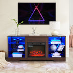 TV Stand Electric Fireplace TV Stand with Glass Shelves, 3D Fireplace TV Stand with LED Lights Wood with USB Charging Outlet Modern Television Table Center for TV up to 32-62' ESP 58''W*15.4''D*24.6 - Grand Goldman Shop