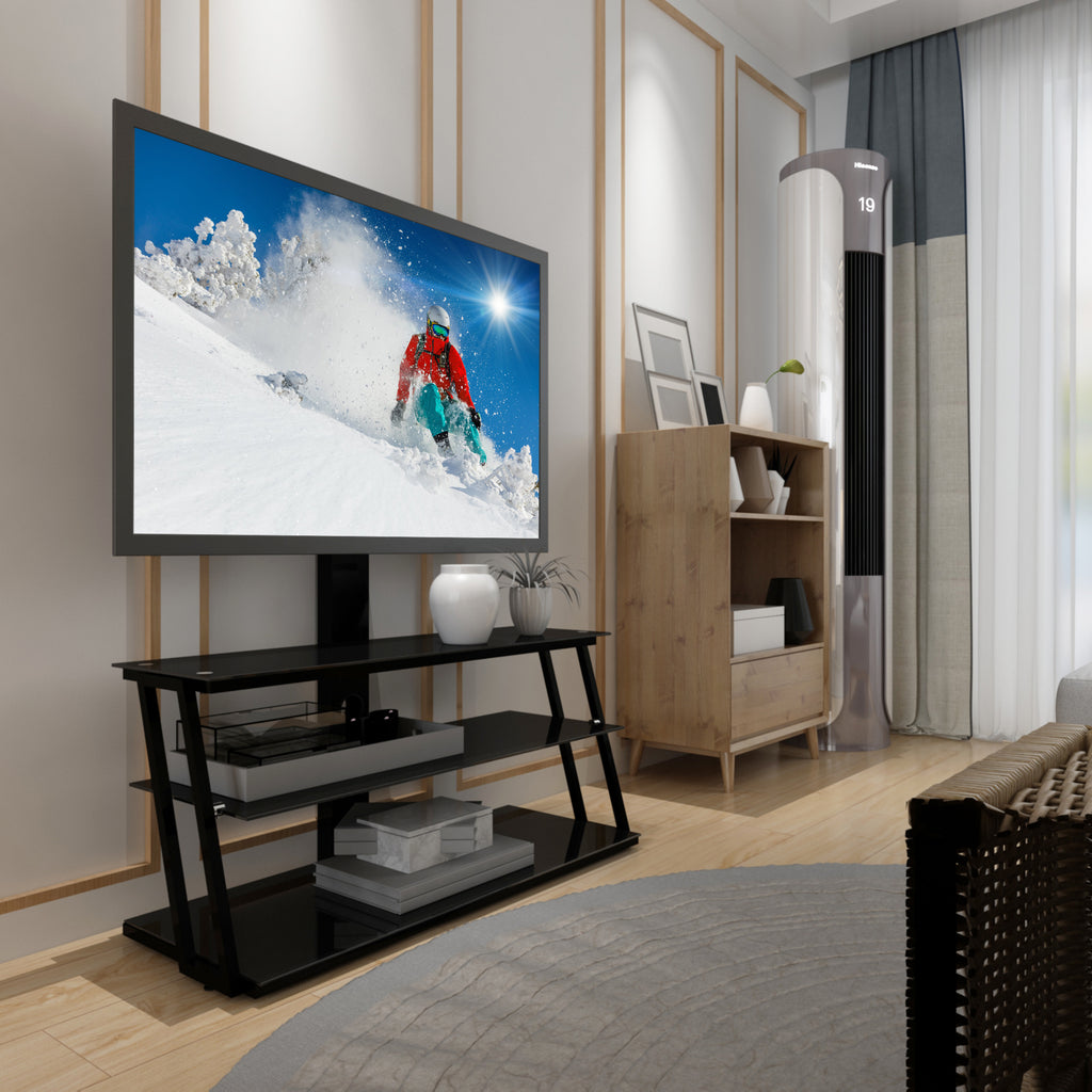 Multi-Function Adjustable TV Stand Black Tempered Glass - Grand Goldman Shop