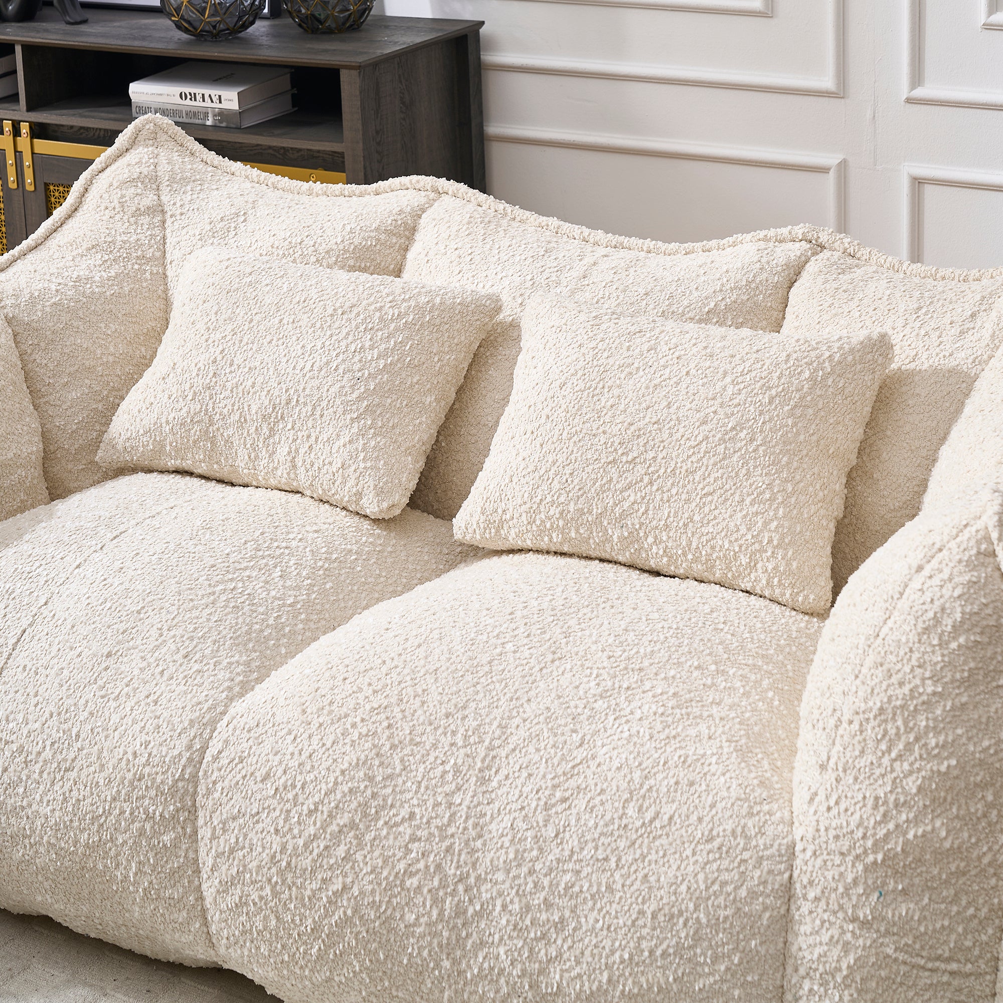 Comfortable Dual Beanbag Chair with High Resilience Foam Core for Two People in Beige Chenille - Grand Goldman Shop