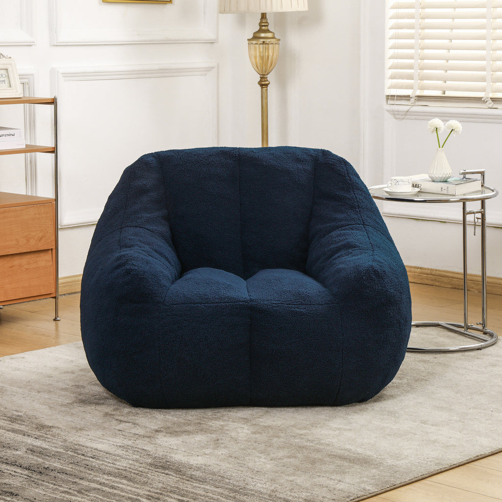 Comfy Bean Bag Chair with Memory Foam Filler – Tufted Soft Stuffed Bean Bag Sofa for Dorm, Apartment, or Living Room – Dark Blue - Grand Goldman Shop