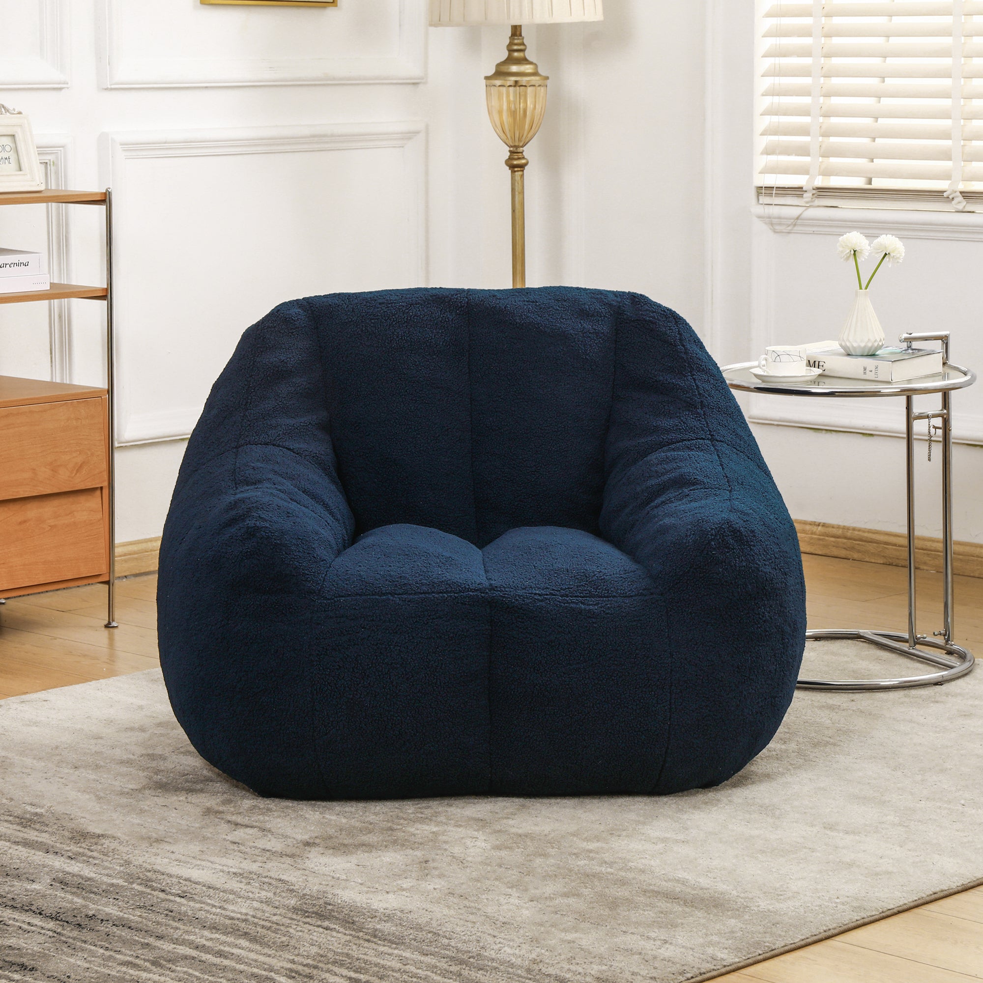 Comfy Bean Bag Chair with Memory Foam Filler – Tufted Soft Stuffed Bean Bag Sofa for Dorm, Apartment, or Living Room – Dark Blue - Grand Goldman Shop