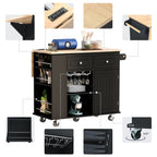 Kitchen Island with Power Outlet,Kitchen Storage Island with Drop Leaf and Rubber Wood,Open Storage and Wine Rack,5 Wheels,with Adjustable Storage for Home, Kitchen, and Dining Room, Black - Grand Goldman Shop