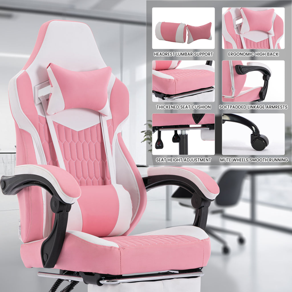 Gaming Chair with Footrest, High Back Gaming Chairs PVC Leather Ergonomic Gamer Chair with Adjustable Headrest Lumbar Support