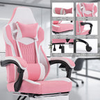 Gaming Chair with Footrest, High Back Gaming Chairs PVC Leather Ergonomic Gamer Chair with Adjustable Headrest Lumbar Support