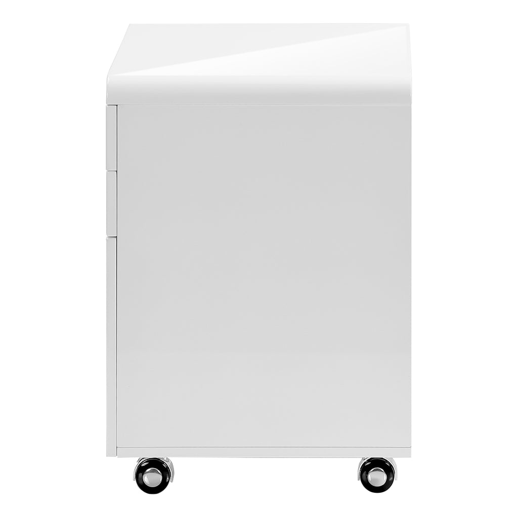 File Cabinet, Rolling Mobile, Storage Drawers, Printer Stand, Office, Work, Glossy White Laminate, Contemporary, Modern | Pre