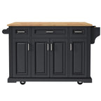 K&K 54inch Large Kitchen Island with Rubber Wood Drop Leaf, Embossed Texture Rolling Kitchen Cart on 4 Wheels with 4 Doors and 3 Drawers, Kitchen Island with Storage for Kitchen, Dining Room,Black - Grand Goldman Shop