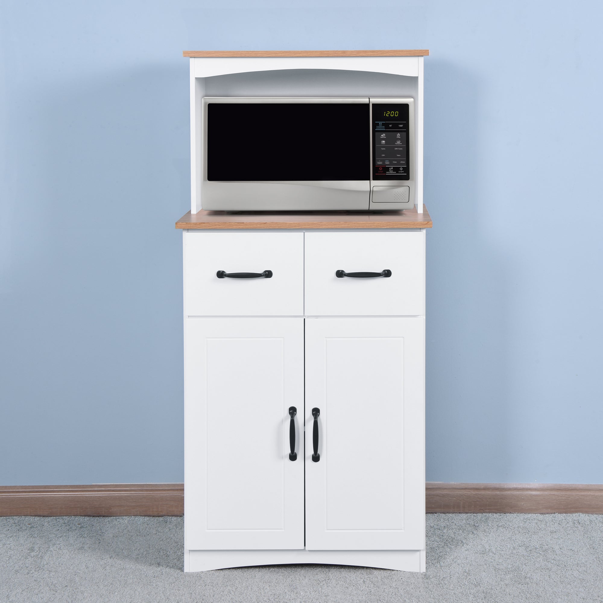 Wooden Kitchen Cabinet White Pantry Storage Microwave Cabinet with Storage Drawer - Grand Goldman Shop