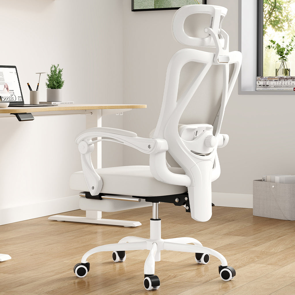 Ergonomic Office Chair with Footrest, Mesh Office Desk Chair with Headrest, High Back Computer Chair with Adjustable Lumbar S