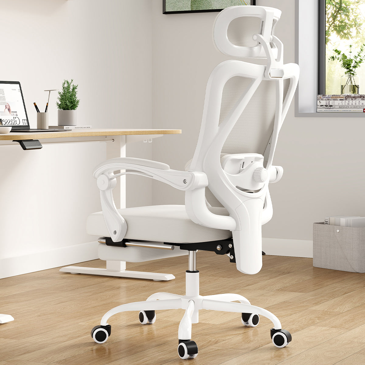 Ergonomic Office Chair with Footrest, Mesh Office Desk Chair with Headrest, High Back Computer Chair with Adjustable Lumbar S