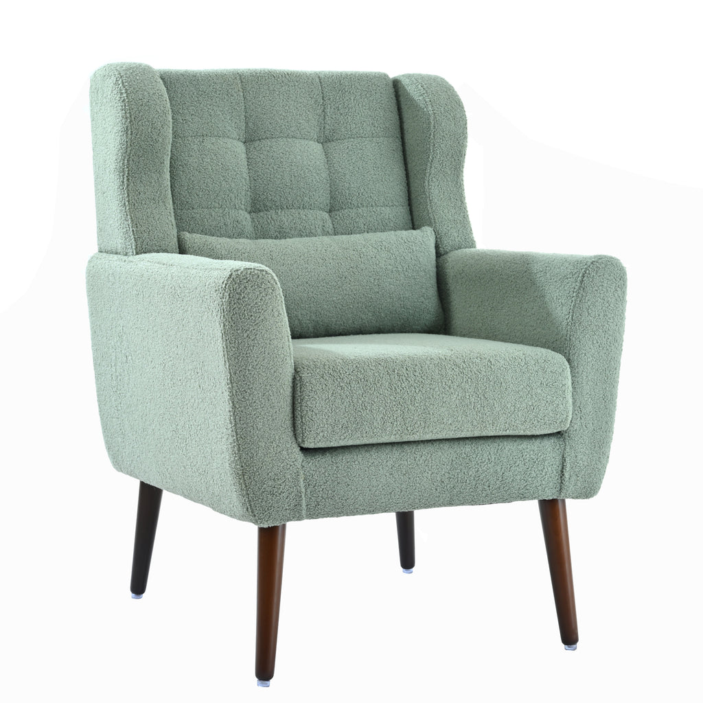 Modern Accent Chair,Teddy Fabric Living Room Chairs Comfy Reading Chair,Mid Century Accent Chair, Lounge Arm Chairs Armchair for Living Room Bedroom (Light Green) - Grand Goldman Shop