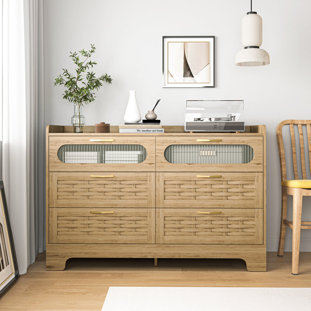 Wood 6 Drawer Dresser for Bedroom, Large Double Dresser with Wide Drawers, Modern Chest of Drawers,Storage Organizer Dresser,Nursery Dresser,for Living Room, Hallway, Bedroom, Kids Bedroom - Grand Goldman Shop