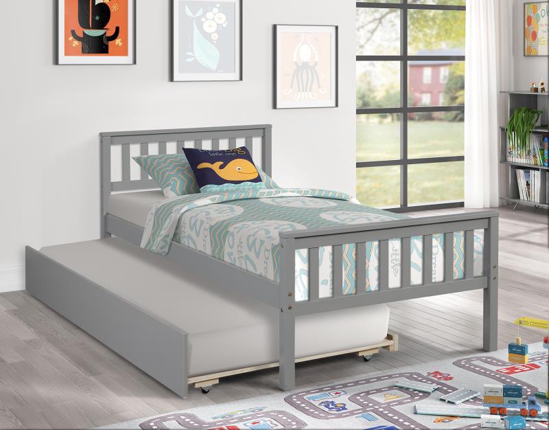 Twin Bed with Trundle, Platform Bed Frame with Headboard and Footboard, for Bedroom Small Living Space,No Box Spring Needed,Grey - Grand Goldman Shop