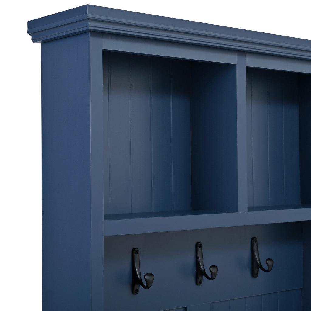 Farmhouse 4-in-1 Hall Tree with Wood Grain Bench, Mudroom Versatile Coat Rack with 2 Large Drawer, Entrance Organizer for Hallway, Living Room, Blue, 55.9'W (OLD SKU: N721P313099C) - Grand Goldman Shop