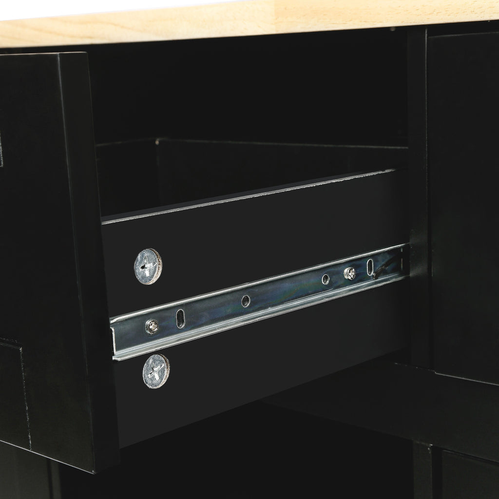 Kitchen Cart with Rubber wood Drop-Leaf Countertop ,Cabinet door internal storage racks,Kitchen Island on 5 Wheels with Storage Cabinet and 3 Drawers for Dinning Room, Black - Grand Goldman Shop