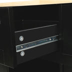 Kitchen Cart with Rubber wood Drop-Leaf Countertop ,Cabinet door internal storage racks,Kitchen Island on 5 Wheels with Storage Cabinet and 3 Drawers for Dinning Room, Black - Grand Goldman Shop