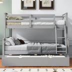 Gray Twin Over Full Bunk Bed with Ladder and Twin Trundle, Pine Wood Frame, 79.3''L x 57.1''W x 61.3''H - Grand Goldman Shop
