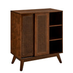 Mid Century Modern Rattan Sideboard Cabinet, Buffet Cabinet for Entryway Hallway Living Room Kitchen Dining Room, Adjustable Shelf & Solid Wood Feet & Rattan Cabinet Doors - Dark Wood - Grand Goldman Shop