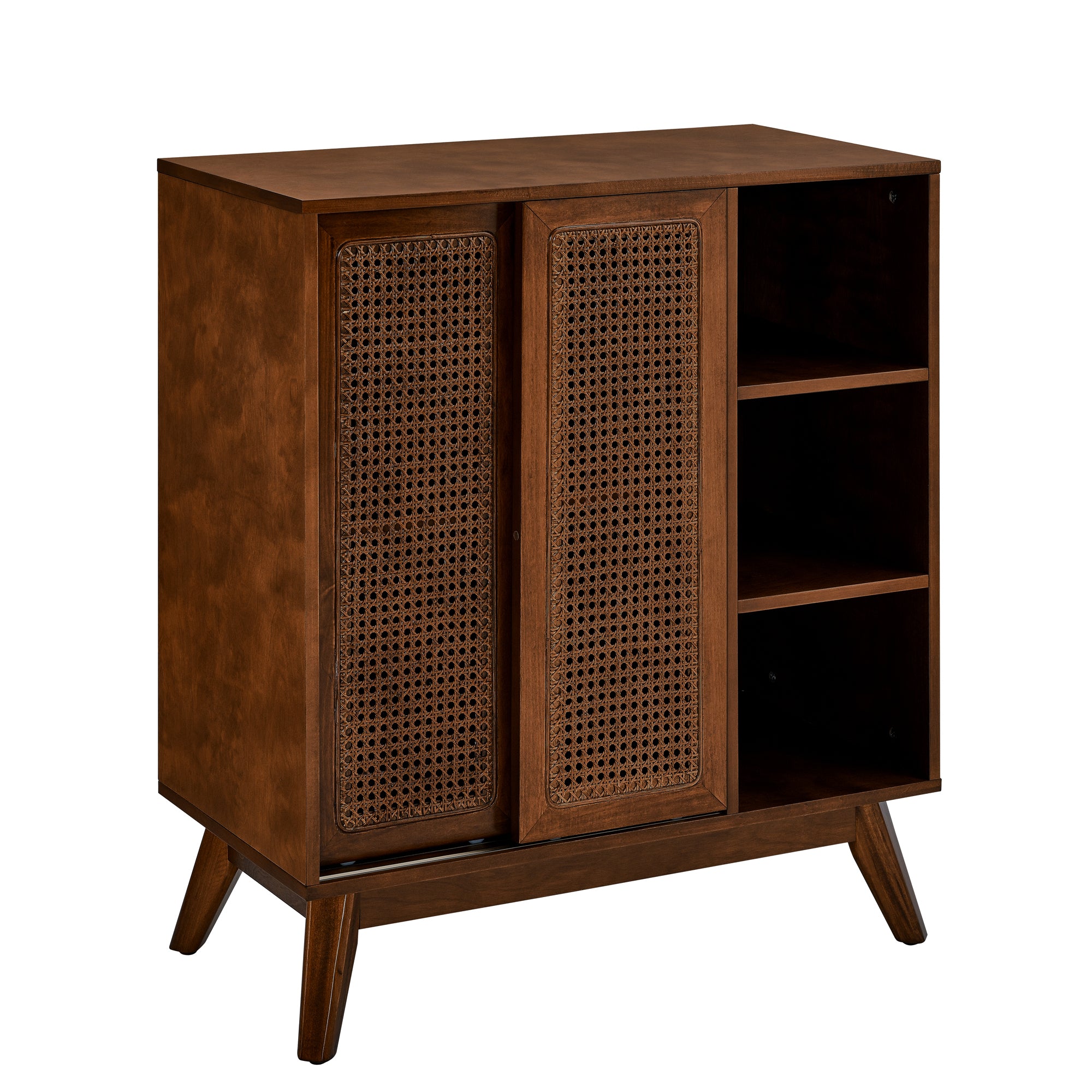 Mid Century Modern Rattan Sideboard Cabinet, Buffet Cabinet for Entryway Hallway Living Room Kitchen Dining Room, Adjustable Shelf & Solid Wood Feet & Rattan Cabinet Doors - Dark Wood - Grand Goldman Shop