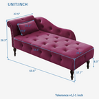 Aijia 60.6' Velvet Chaise Lounge Buttons Tufted Nailhead Trimmed Solid Wood Legs with 1 Pillow,Burgundy  (Left Arm Design as Shown in the Picture) - Grand Goldman Shop