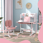 Qaba Kids Desk and Chair Set, Height Adjustable Kids School Study Desk and Chair Set with Tilt Desktop, Storage Drawer and Re