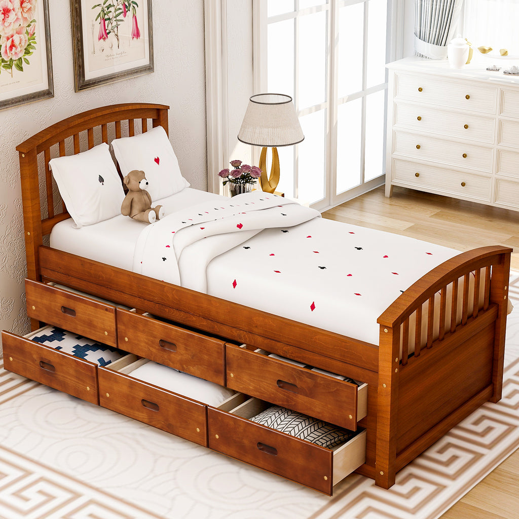 Orisfur. Twin Size Platform Storage Bed Solid Wood Bed with 6 Drawers - Grand Goldman Shop