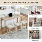 4 Piece Bar Table Set with Power Outlet, Bar Table Set with Chairs, Sofa Bar Table with Stools, Behind Couch Table with 3 Padded Stools for Living Room, Dining room, Light Oak - Grand Goldman Shop