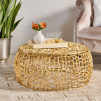 Modern Glam Mesh Coffee Table with Gold Accents and Aluminum Frame,27.50 x 27.50 x 12.50 - Grand Goldman Shop