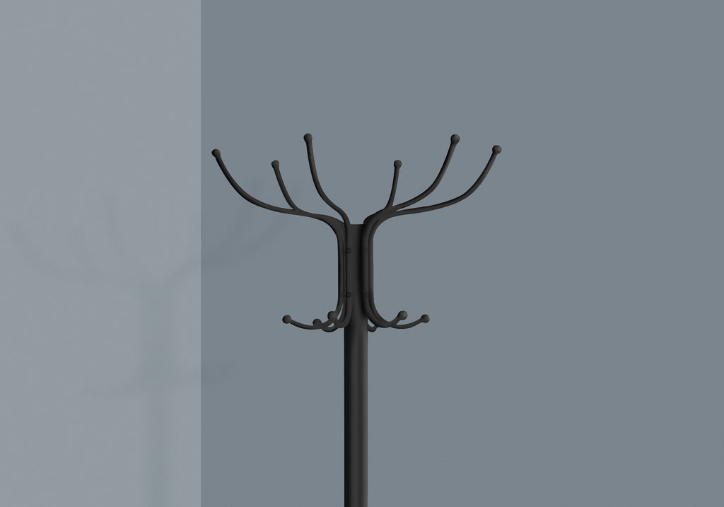 Coat Rack, Hall Tree, Free Standing, 12 Hooks, Entryway, 70'h, Umbrella Holder, Bedroom, Black Metal, Transitional - Grand Goldman Shop