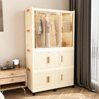 Portable Wardrobe Closet Storage Organizer with 9 Magnetic Doors, Cream White, - Grand Goldman Shop