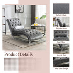 Velvet Chaise Lounge Indoor, Button-Tufted Upholstered Chaise Lounge Chair with Pillow, Silver Velvet, 63.98 Inches - Grand Goldman Shop
