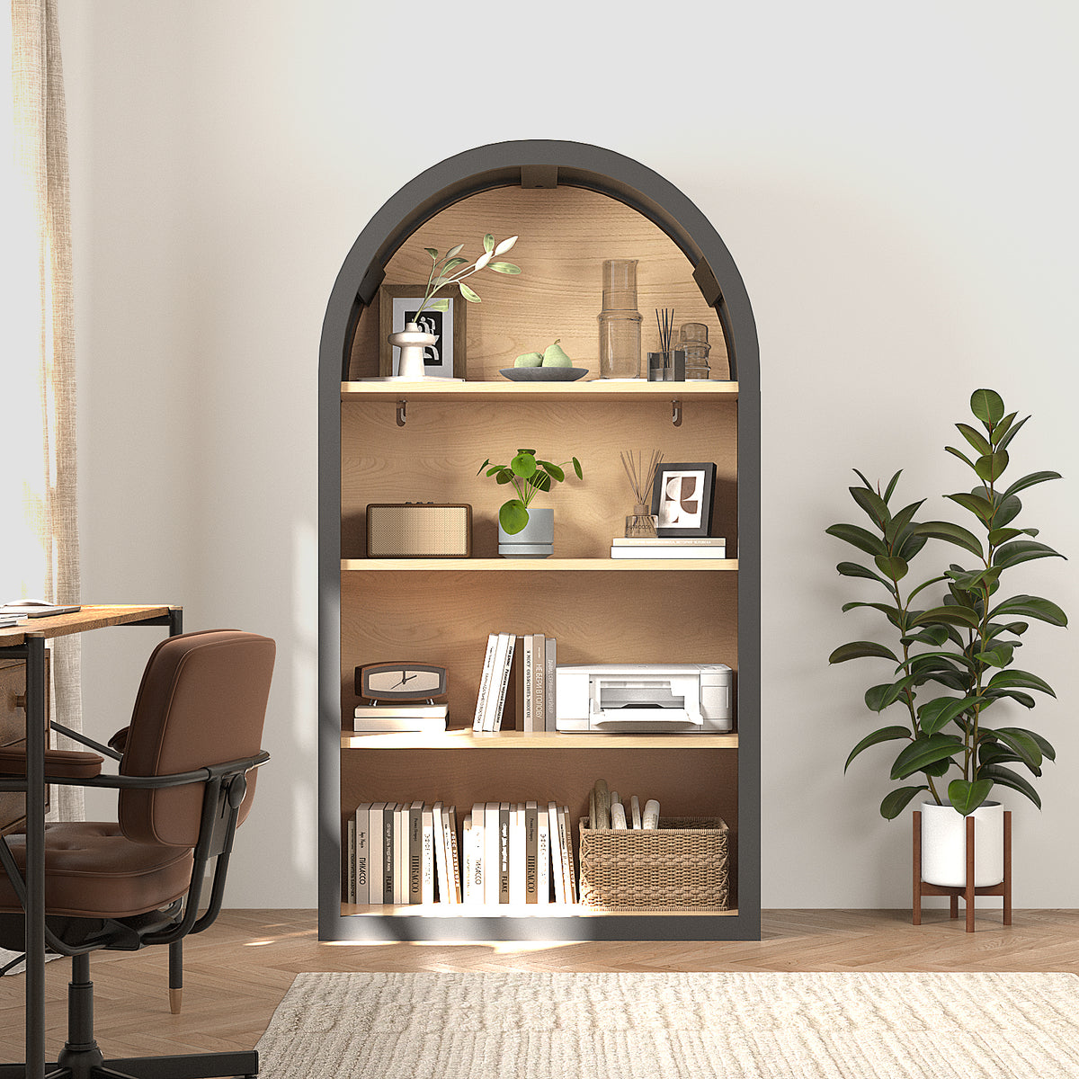 4-Tier Black Arched Bookshelf, 43' Tall Arched Bookcase with Storage Shelves - Grand Goldman Shop